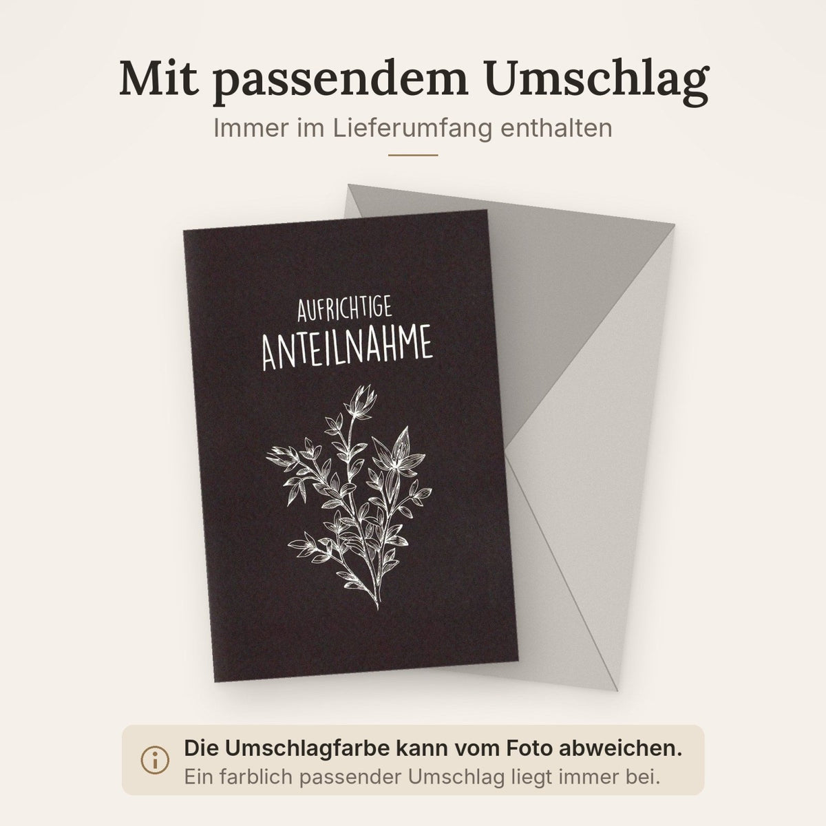 Trauerkarte zur Anteilnahme – Stilvolle Beileidskarte mit eleganten Pflanzenmotiven in Schwarz-Weiß, Dezenter Trost im Trauerfall