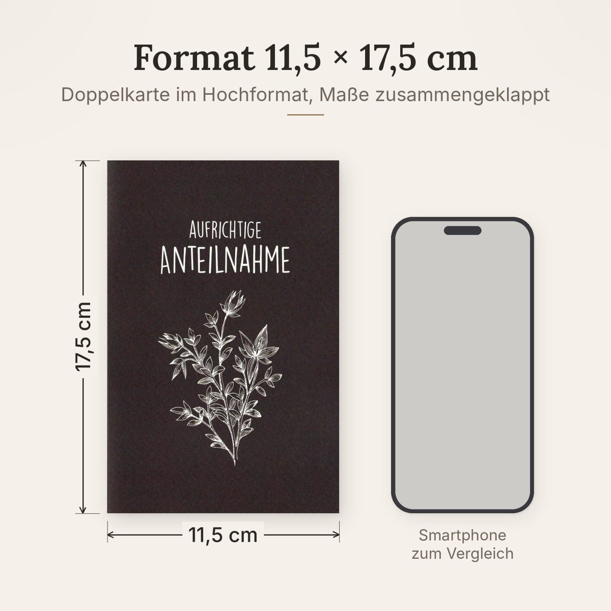 Trauerkarte zur Anteilnahme – Stilvolle Beileidskarte mit eleganten Pflanzenmotiven in Schwarz-Weiß, Dezenter Trost im Trauerfall