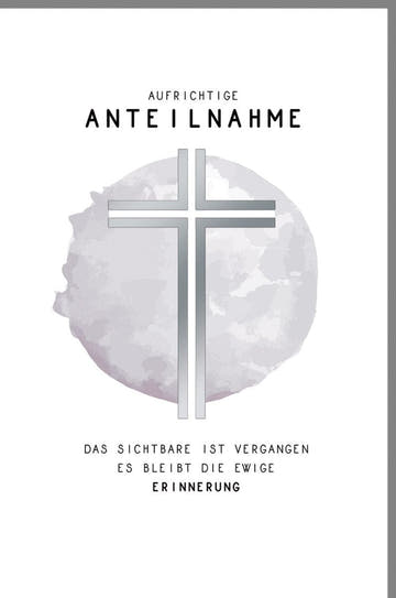 Trauerkarte zur Anteilnahme - Stilvolle Beileidskarte mit Silberkreuz, Dezentes Weiß für Mitgefühl & Trost in schweren Zeiten