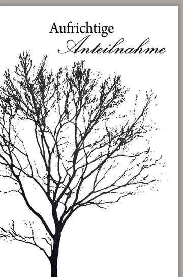 Trauerkarte zur Anteilnahme - Stilvolles Baum - Motiv in Schwarz - Weiß für einen pietätvollen Abschied