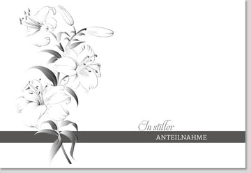 Trauerkarte zur Anteilnahme - Stilvolles Blumenmotiv in Schwarz - Weiß, Hochwertige Kondolenzkarte für Erwachsene und Senioren, Pietätvoller Abschied