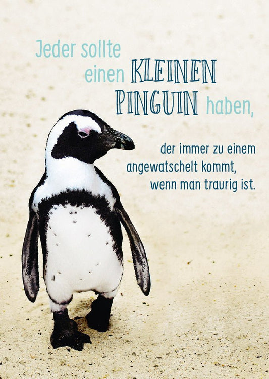 Trostkarte Pinguin am Strand - Humorvolle Freundschaftskarte mit Meer & Vogel Motiv, Postkarten - Sprüche