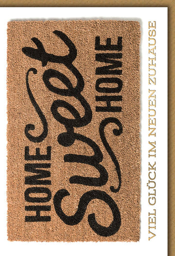 Umzugskarte – Fußmatte "Home Sweet Home" mit modernem Schriftzug und Glückwunschtext
