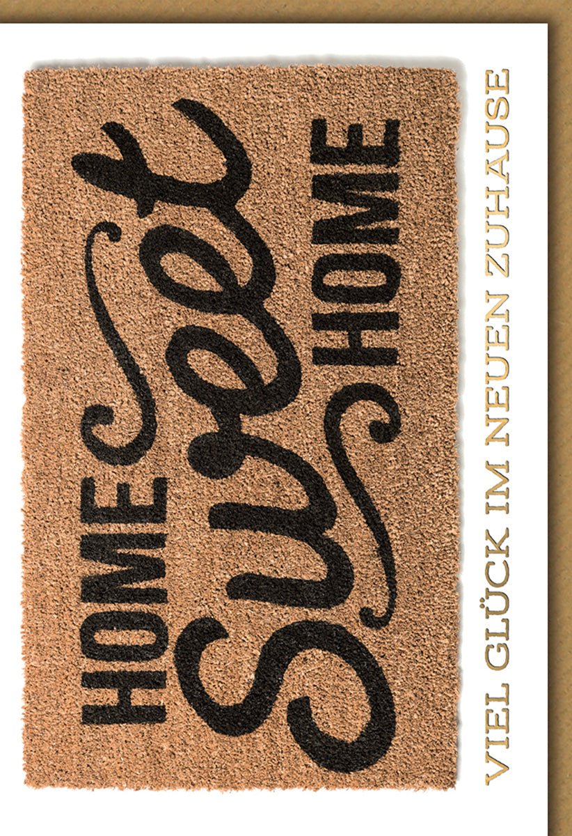 Umzugskarte – Fußmatte "Home Sweet Home" mit modernem Schriftzug und Glückwunschtext