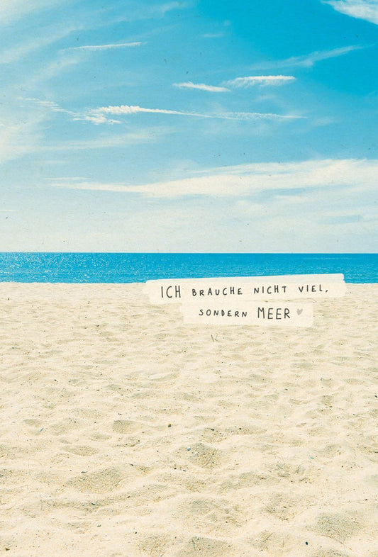 Urlaubsgrüße Karte - "Meerweh & Strandliebe", Zuckerrohrpapier, Sandstrand Motiv, Humorvolle Weisheit