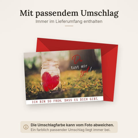 Valentinstag Grußkarte: Romantische Liebe in Rot mit Herz & Spruch "Froh, dass es dich gibt" für Verliebte und Paare