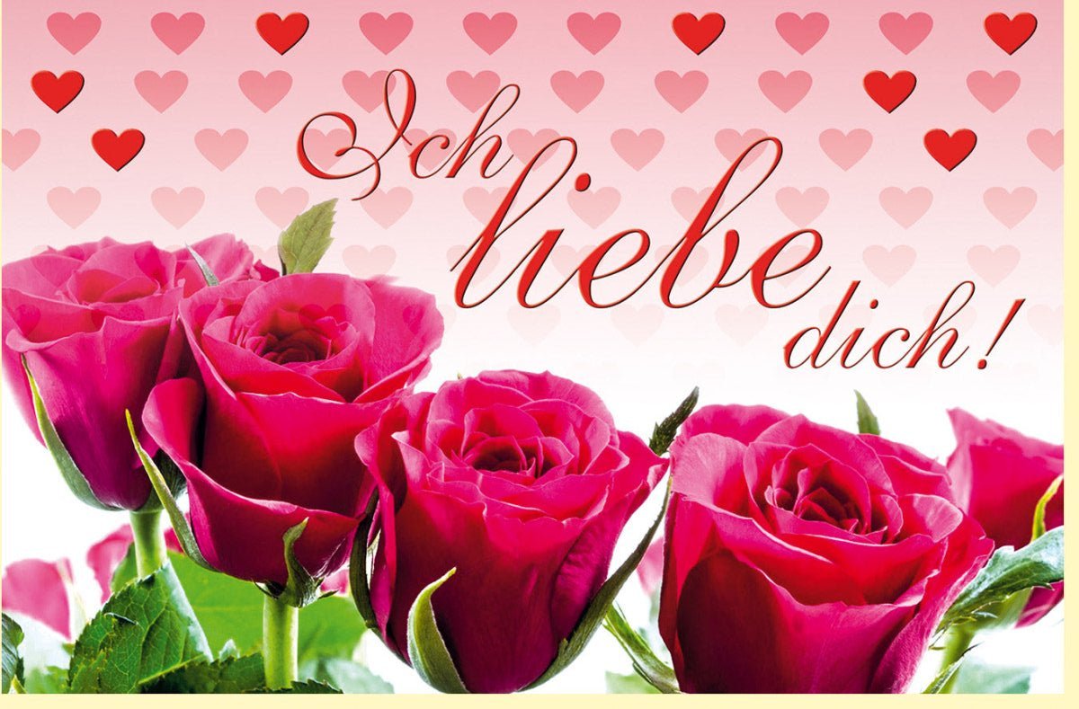 Valentinstag & Jubiläumskarte - Romantische Rosenkarte mit Herzmotiv und "Ich liebe dich" Botschaft