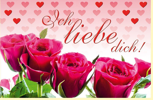 Valentinstag & Jubiläumskarte - Romantische Rosenkarte mit Herzmotiv und "Ich liebe dich" Botschaft