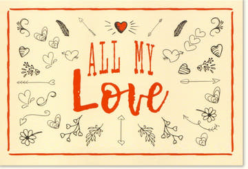 Valentinstagskarte für Paare: Romantische Retro - Illustration mit Herz & Pfeil, Vintage Blumenmotiv und liebevoller Handschrift für besondere Momente.