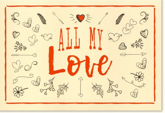 Valentinstagskarte für Paare: Romantische Retro - Illustration mit Herz & Pfeil, Vintage Blumenmotiv und liebevoller Handschrift für besondere Momente.