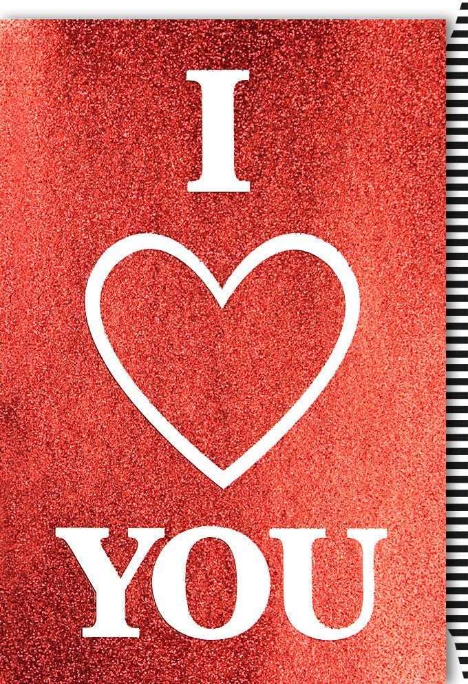 Valentinstagskarte für Partner: Romantische Botschaft, Glitzerherz, "I Love You" Gruß in Rot & Weiß, Emotionen für Jahrestag & Festlichkeiten