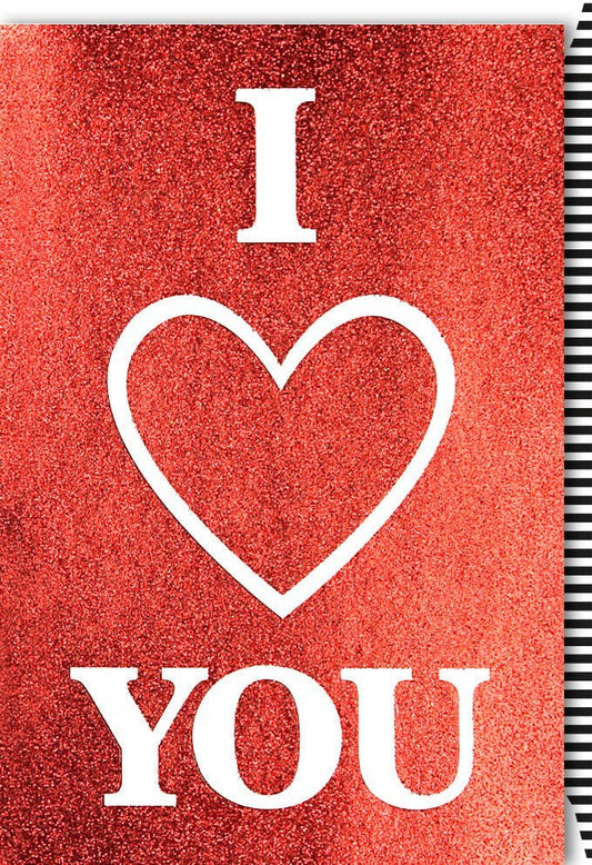 Valentinstagskarte für Partner: Romantische Botschaft, Glitzerherz, "I Love You" Gruß in Rot & Weiß, Emotionen für Jahrestag & Festlichkeiten