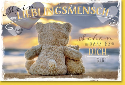 Valentinstagskarte "Lieblingsmensch" - Teddybär & Sonnenuntergang, Farfalla Verlag