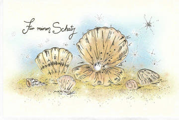 Valentinstagskarte mit Muscheln und Sand Für meinen Schatz romantische Grußkarte liebevoll illustriert Doppelkarte Liebe Meer Strand