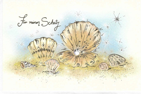Valentinstagskarte mit Muscheln und Sand Für meinen Schatz romantische Grußkarte liebevoll illustriert Doppelkarte Liebe Meer Strand
