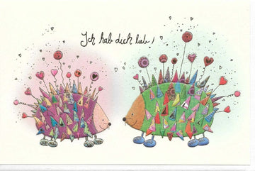 Valentinstagskarte mit süßen Igeln und Herzchen Ich hab dich lieb liebevolle Doppelkarte für Verliebte romantische Grußkarte zum Valentinstag