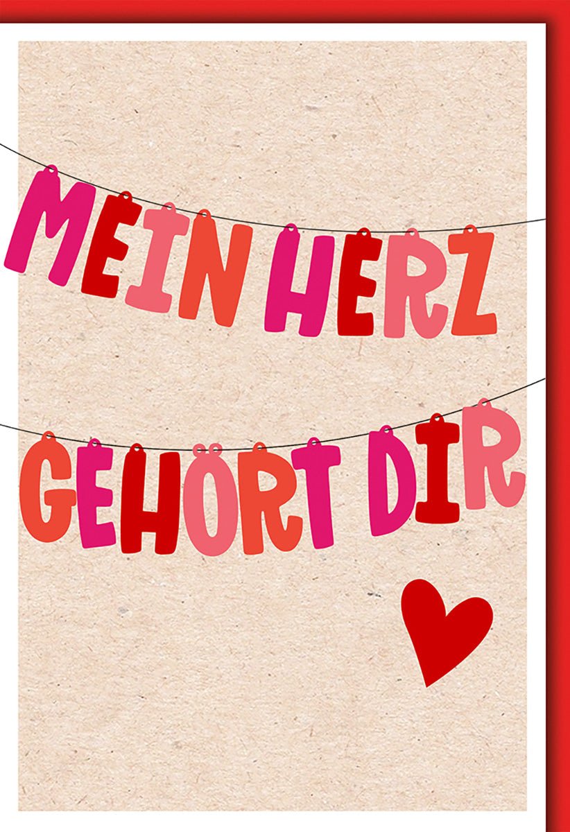 Valentinstagskarte Romantisch – Bunte Buchstaben - Girlande mit Herz auf Kraftpapier