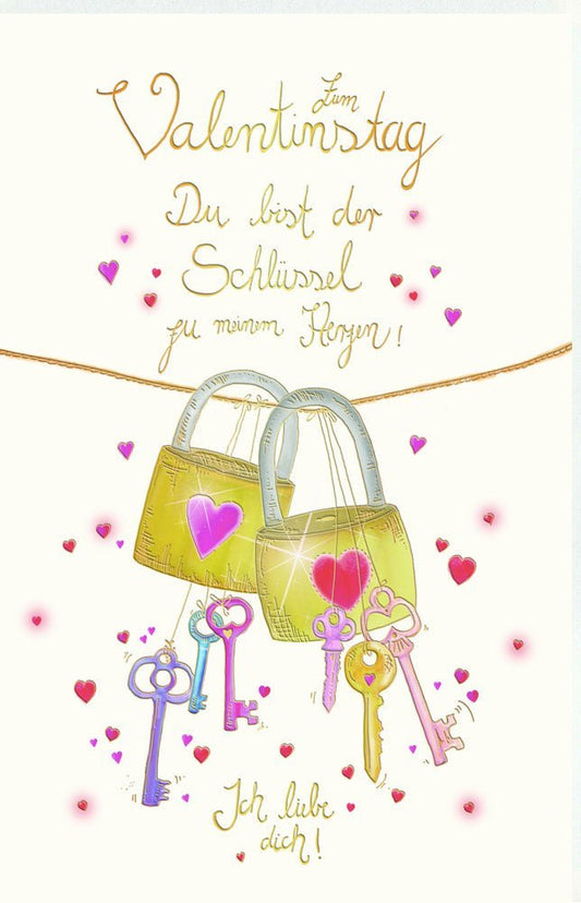 Valentinstagskarte - "Schlüssel zum Herzen" Romantische Liebeserklärung für den Partner, Geschenk der Zuneigung