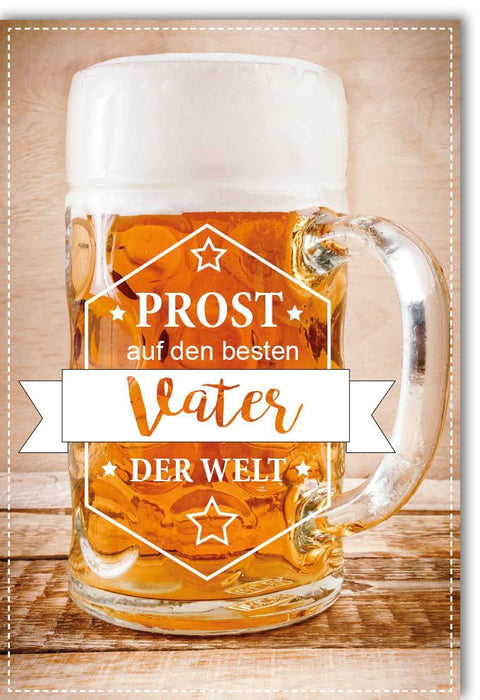 Vatertagskarte Bierkrug - Motiv - "Prost auf den besten Papa" - Feierliche Grußkarte mit Glückwünschen & Cheers Design