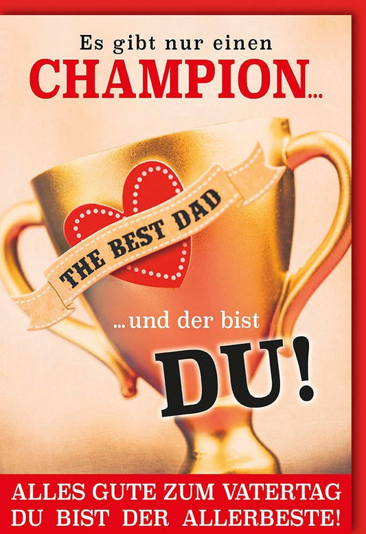 Vatertagskarte - Pokal Design für den besten Papa, liebevolle Glückwünsche zum Ehrentag, festliche Grußkarte für Väter