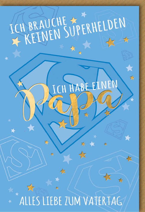 Vatertagskarte Superheld Papa blau gold Sterne Grußkarte Vatertag liebevoll für Papa alles Liebe zum Vatertag Geschenkidee