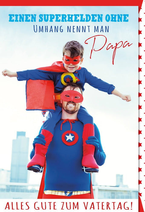 Vatertagskarte – Superhelden - Design für Papa, liebevolle Grüße und Spaß für die ganze Familie