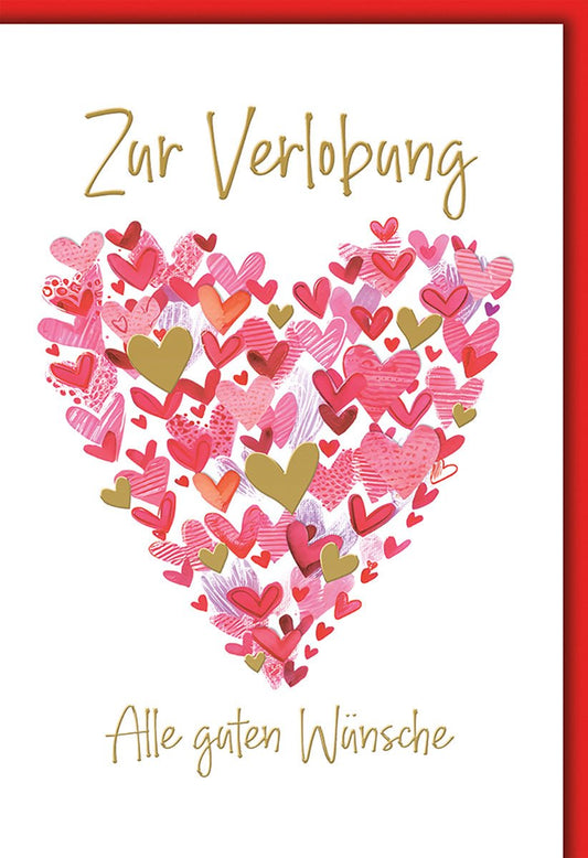 Verlobungskarte Romantisch – Herz aus bunten Papierherzen mit goldener Schrift