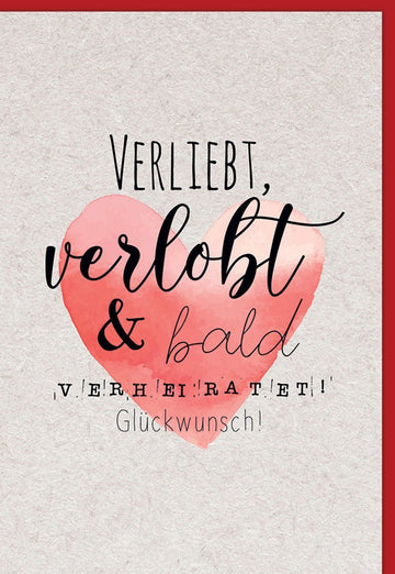 Verlobungskarte: Romantische Glückwünsche mit Herzmotiv auf grauem Hintergrund für Verliebte