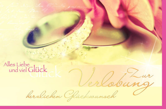 Verlobungskarte - Romantisches Design mit Eheringen & Blumen, Feier der Liebe und Zweisamkeit