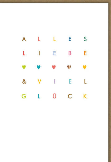 Viel - Glück - Karte "Alles Liebe & Viel Erfolg" – Bunte Buchstaben & Herzen, Perfekt für Neuanfänge und Gratulationen