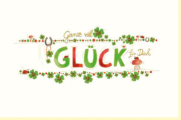 Viel Glück Karte – Kleeblatt - Design mit Goldfolie auf Naturkarton, Freundschaftsgeschenk in Grün