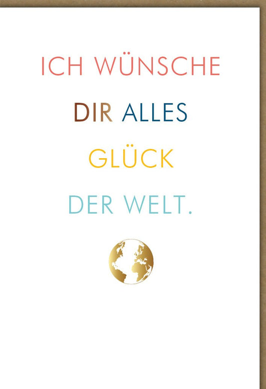 Viel - Glück - Karte "Weltweite Wünsche" - Motivation & Erfolg für Prüfungen, Herausforderungen & Neuanfänge - Weltkugel Design in Beige