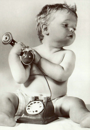 Vintage Telefon Postkarte: Nostalgisches Kindermotiv, Retro Sammlerstück & Geschenkidee für Schreibwaren & Vintage - Liebhaber, Postkarten - Schwarz - Weiß