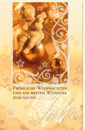 Weihnachtsgruß Engel in Gold, edle Karte im Hochformat
