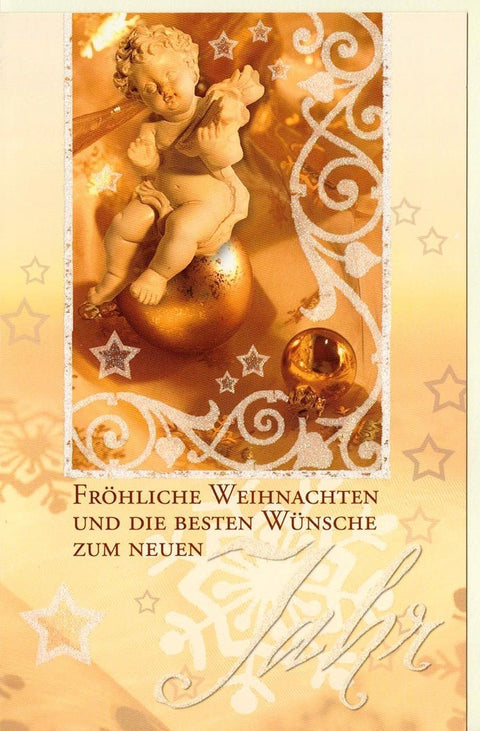 Weihnachtsgruß Engel in Gold, edle Karte im Hochformat