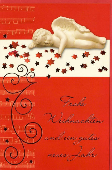 Weihnachtsgruß Engel mit roten Sternen – Festliche Karte für besinnliche Grüße