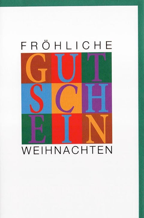 Weihnachtsgruß Gutschein stilvoll mit grünem Umschlag