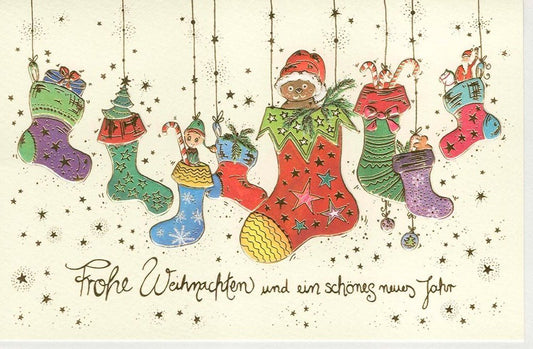 Weihnachtsgrußkarte aus Naturkarton mit Premium - Socken - Design