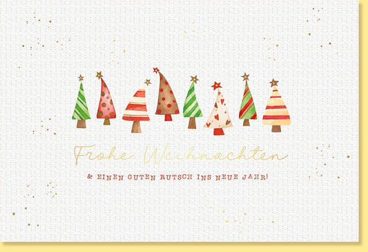 Weihnachtsgrußkarte - Elegante Tannenbaumkarte mit Goldfolie auf Naturkarton für festliche Grüße