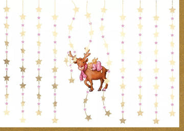 Weihnachtsgrußkarte - Elegantes Rentier & Engel Design mit Goldfolie, Sternen und Glitzer für festliche Grüße