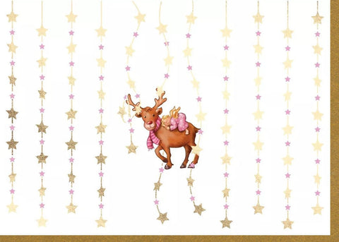 Weihnachtsgrußkarte - Elegantes Rentier & Engel Design mit Goldfolie, Sternen und Glitzer für festliche Grüße
