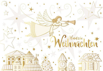 Weihnachtsgrußkarte Engel & Goldene Sterne - Klassischer Gruß für Ihre Liebsten