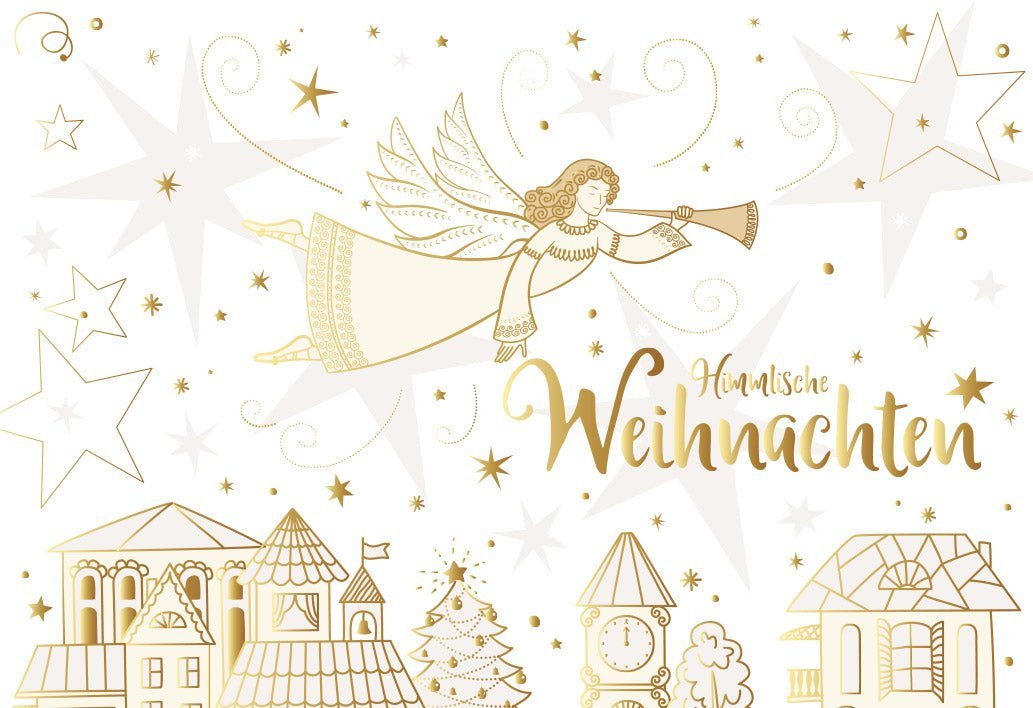 Weihnachtsgrußkarte Engel & Goldene Sterne - Klassischer Gruß für Ihre Liebsten