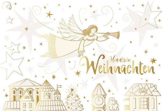 Weihnachtsgrußkarte Engel & Goldene Sterne - Klassischer Gruß für Ihre Liebsten