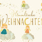 Weihnachtsgrußkarte - Engel & Wolken Motiv, Festliche Karte mit Goldsternen für Liebe und Frieden
