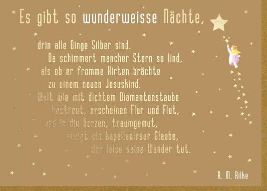 Weihnachtsgrußkarte: Festliche Besinnlichkeit mit Rilke Gedicht, Sternenglanz & Engel - Traditioneller Weihnachtszauber in Goldschimmer
