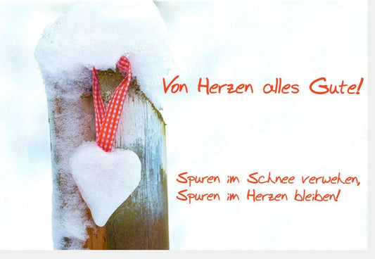 Weihnachtsgrußkarte: Festliche Grüße mit Herz in winterlicher Landschaft, liebevolle Wünsche