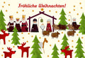 Weihnachtsgrußkarte - Festliche Grüße mit Weihnachtsmann, Rentieren & Tannenbäumen für Familie & Freunde