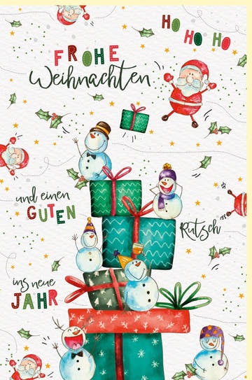 Weihnachtsgrußkarte - Festliche Grüße zu Weihnachten & Neujahr, Naturkarton mit bunten Motiven