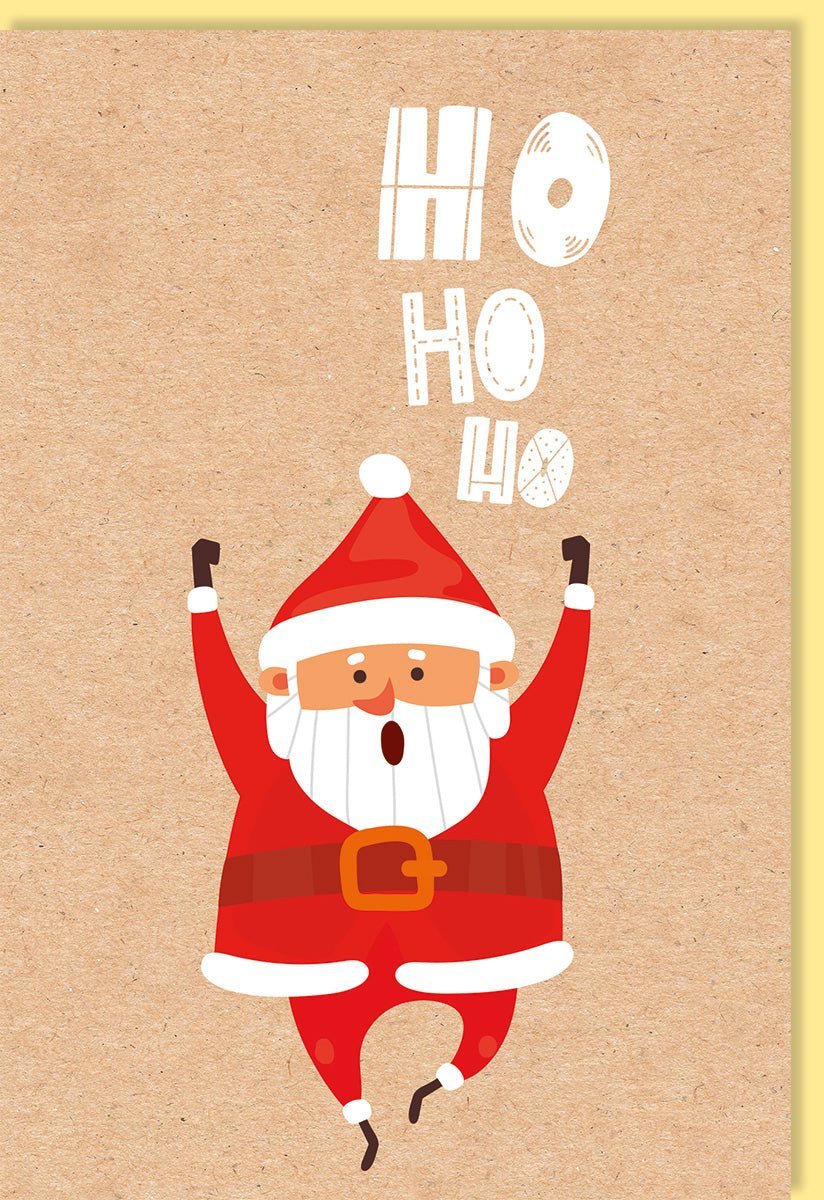 Weihnachtsgrußkarte – Festliche Santa Claus Illustration auf Naturkarton im Vintage - Stil, "Ho Ho Ho" Design